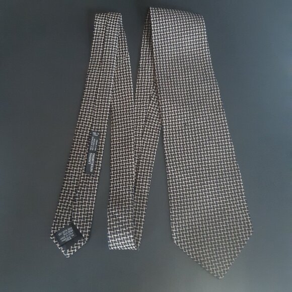 Emporio Armani Silk Men's Tie, White with Black Pattern - Picture 10 of 12